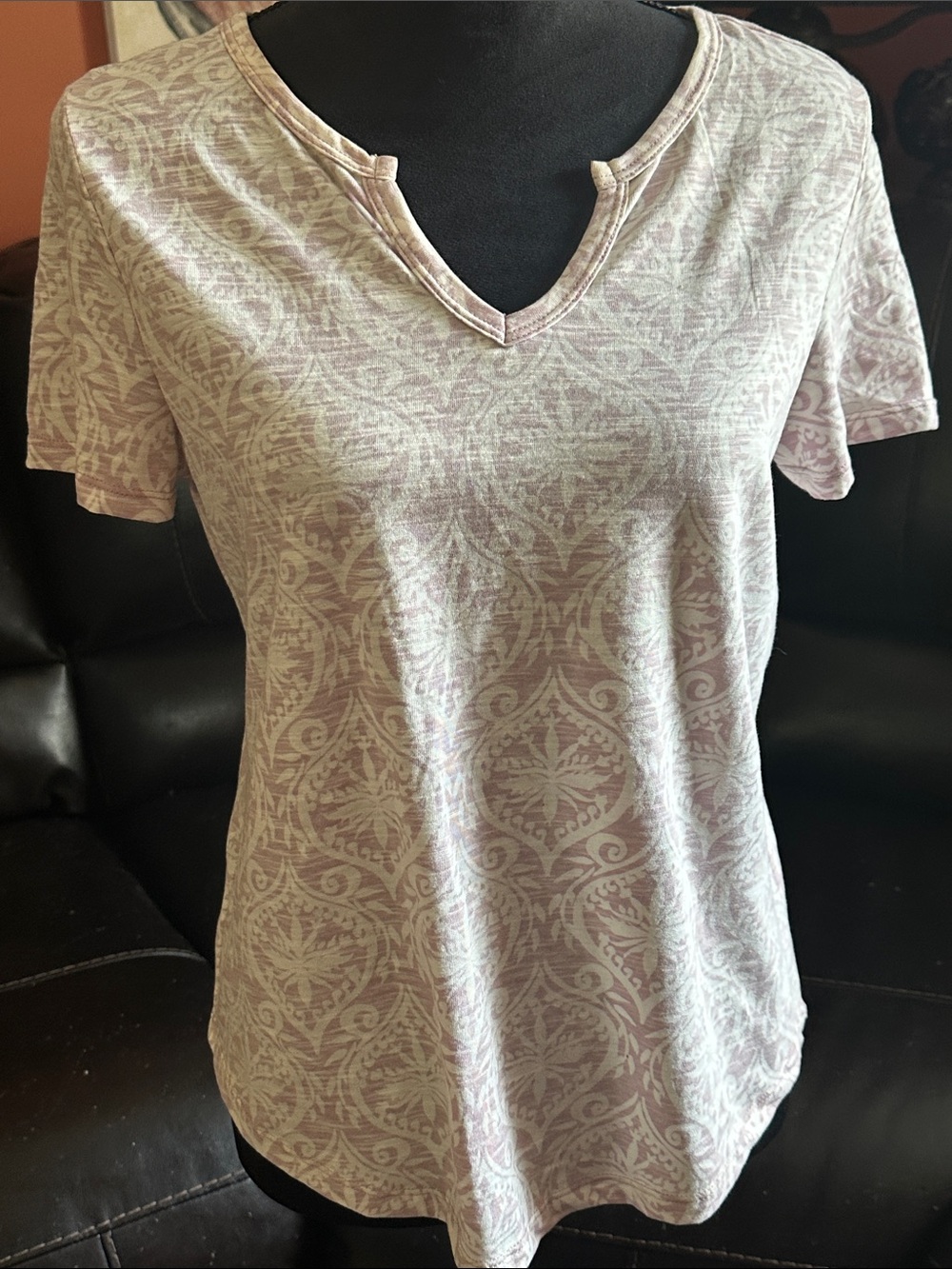 Falls Creek Lavender Patterned V-Neck Short Sleeve Tee